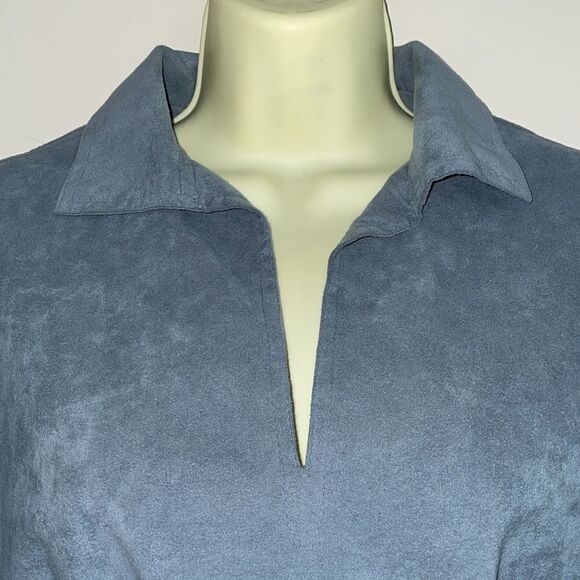 Vtg 70s Gino Rossi light blue ultra suede midi dress with 3/4 sleeves - Picture 3 of 11